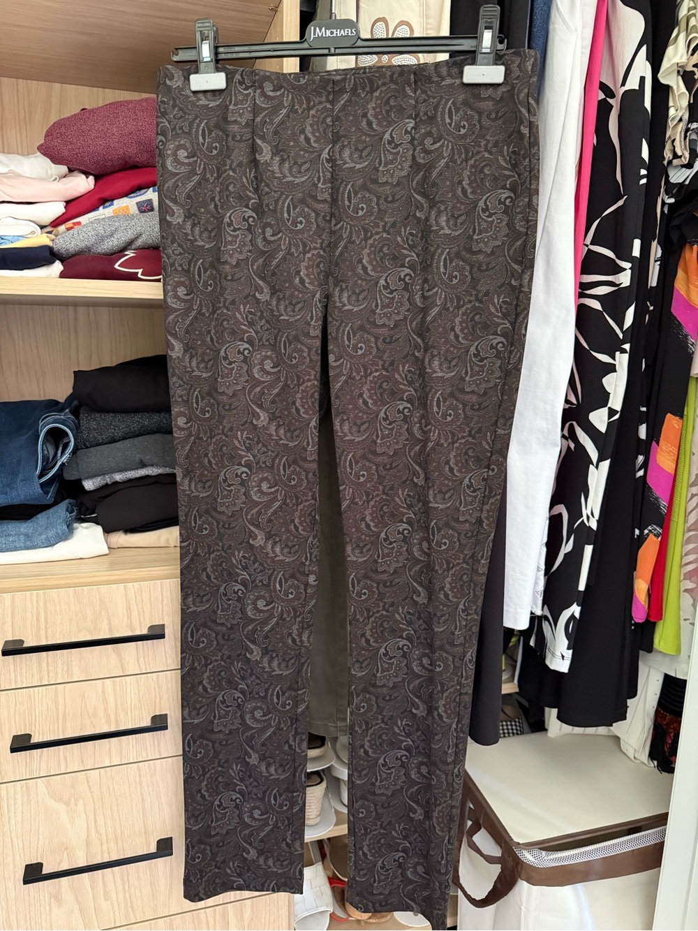 Charlie B Paisley-Trim Straight-Leg Pants